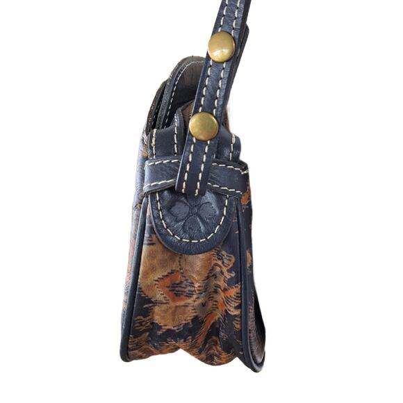 PATRICIA NASH Chania Italian Leather Crossbody Bag Fall Tapestry Blue Orange - Picture 5 of 9
